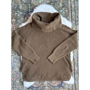 Michael Kors Womens Brown Waffle Knit Turtleneck Sweater Pullover M
